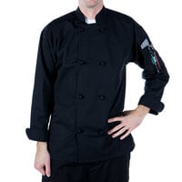 Mercer Culinary Millennia® Unisex Black Customizable Long Sleeve Cook Jacket with Cloth Knot Buttons M60012BK - XS