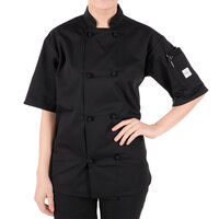 Mercer Culinary Millennia® Unisex Black Customizable Short Sleeve Cook Jacket with Cloth Knot Buttons M60014BK - 3X