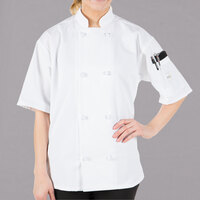 Mercer Culinary Millennia® Unisex White Short Sleeve Cook Jacket with Cloth Knot Buttons M60014WH - XL