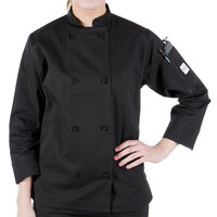 Mercer Culinary Millennia® Women's Black Long Sleeve Cook Jacket with Cloth Knot Buttons M60022BK - 2X