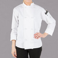 Mercer Culinary Millennia® Women's White Customizable Long Sleeve Cook Jacket with Cloth Knot Buttons M60022WH - XXS