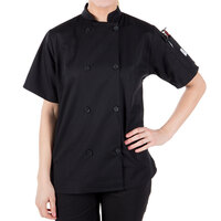 Mercer Culinary Millennia® Women's Black Customizable Short Sleeve Cook Jacket M60023BK - L