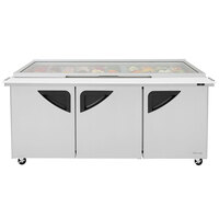 Turbo Air TST-72SD-30-N-GL 72" 3 Door Mega Top Hinged Glass Lid Refrigerated Sandwich Prep Table