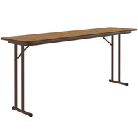 Correll 18" x 96" Rectangular Medium Oak High Pressure Folding Seminar Table with Off-Set Legs