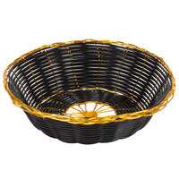 Thunder Group 7 3/4" Round Black and Gold Rattan Basket - 12/Case