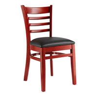 Lancaster Table & Seating Mahogany Finish Wood Ladder Back Chair with Black Vinyl Seat - Assembled