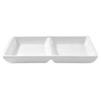 Elite Global Solutions JW521 Zen 4 oz. White Two Compartment Melamine Sauce Dish - 6/Case