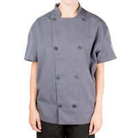 Chef Revival Silver J205 Unisex Gray Performance Short Sleeve Chef Jacket with Mesh Back - S