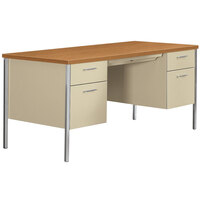 HON 34962CL 34000 Series 60" x 30" x 29 1/2" Harvest / Putty Metal 3/4 Height Double Pedestal Desk