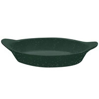 Tablecraft CW1730HGNS 24 oz. Hunter Green / White Speckled Cast Aluminum Oval Server with Shell Handles