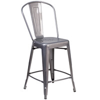 Flash Furniture XU-DG-TP001B-24-GG Clear Coated Metal Counter Height Stool with Vertical Slat Back and Drain Hole Seat