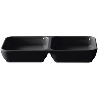 Thunder Group 19002BK Classic Black 4 oz. Rectangular Melamine Two Compartment Sauce Dish - 12/Pack