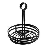 Choice Black Flat Coil Round Wrought Iron Condiment Caddy with Card Holder - 8" x 9 1/2"