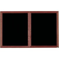 Aarco CDC4872 48" x 72" Enclosed Indoor Hinged Locking 2 Door Black Felt Message Board with Cherry Frame