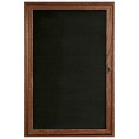 Aarco WDC3624 36" x 24" Enclosed Hinged Locking 1 Door Black Felt Message Board with Walnut Frame