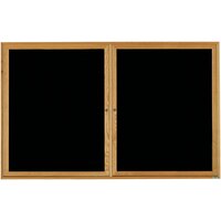 Aarco ODC4872 48" x 72" Enclosed Hinged Locking 2 Door Black Felt Message Board with Natural Oak Frame