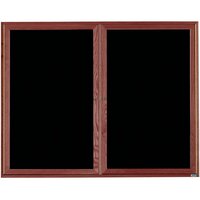 Aarco CDC4860 48" x 60" Enclosed Indoor Hinged Locking 2 Door Black Felt Message Board with Cherry Frame