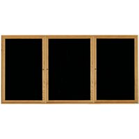Aarco ODC4896-3 48" x 96" Enclosed Hinged Locking 3 Door Black Felt Message Board with Natural Oak Frame