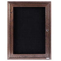 Aarco Enclosed Hinged Locking 1 Door Black Felt Message Board with Walnut Frame