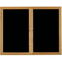 Aarco ODC4860 48" x 60" Enclosed Hinged Locking 2 Door Black Felt Message Board with Natural Oak Frame