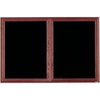 Aarco CDC3660 36" x 60" Enclosed Indoor Hinged Locking 2 Door Black Felt Message Board with Cherry Frame