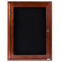 Aarco Enclosed Indoor Hinged Locking 1 Door Black Felt Message Board with Cherry Frame