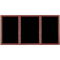 Aarco CDC4896-3 48" x 96" Enclosed Indoor Hinged Locking 3 Door Black Felt Message Board with Cherry Frame