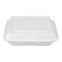 Dart 80HT1R 8" x 7 1/2" x 2" White Foam Square Take Out Container with Hinged Lid - 200/Case