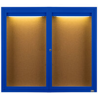 Aarco DCC4860RIB 48" x 60" Enclosed Hinged Locking 2 Door Powder Coated Blue Finish Indoor Lighted Bulletin Board Cabinet