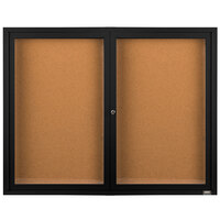 Aarco DCC4872RBK 48" x 72" Enclosed Hinged Locking 2 Door Powder Coated Black Finish Indoor Bulletin Board Cabinet