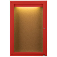 Aarco DCC4836RIR 48" x 36" Enclosed Hinged Locking 1 Door Powder Coated Red Finish Indoor Lighted Bulletin Board Cabinet