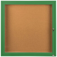 Aarco DCC3636RG 36" x 36" Enclosed Hinged Locking 1 Door Powder Coated Green Finish Indoor Bulletin Board Cabinet