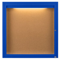 Aarco DCC3636RIB 36" x 36" Enclosed Hinged Locking 1 Door Powder Coated Blue Finish Indoor Lighted Bulletin Board Cabinet
