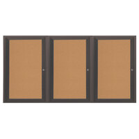 Aarco Enclosed Hinged Locking 3 Door Bronze Anodized Finish Indoor Bulletin Board Cabinet