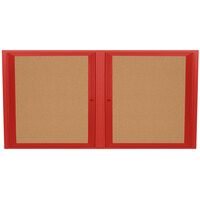 Aarco DCC3672RR 36" x 72" Enclosed Hinged Locking 2 Door Powder Coated Red Finish Indoor Bulletin Board Cabinet