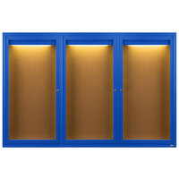 Aarco DCC4872-3RIB 48" x 72" Enclosed Hinged Locking 3 Door Powder Coated Blue Finish Indoor Lighted Bulletin Board Cabinet