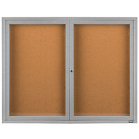 Aarco DCC4872R 48" x 72" Enclosed Hinged Locking 2 Door Satin Anodized Finish Indoor Bulletin Board Cabinet