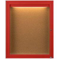 Aarco Enclosed Hinged Locking 1 Door Powder Coated Red Finish Indoor Lighted Bulletin Board Cabinet