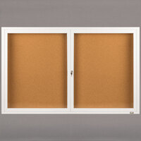 Aarco DCC3660RW 36" x 60" Enclosed Hinged Locking 2 Door Powder Coated White Finish Indoor Bulletin Board Cabinet