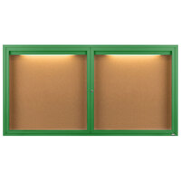 Aarco DCC3672RIG 36" x 72" Enclosed Hinged Locking 2 Door Powder Coated Green Finish Indoor Lighted Bulletin Board Cabinet