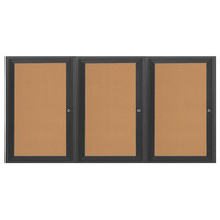 Aarco Enclosed Hinged Locking 3 Door Powder Coated Black Finish Indoor Bulletin Board Cabinet