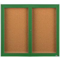 Aarco DCC4860RG 48" x 60" Enclosed Hinged Locking 2 Door Powder Coated Green Finish Indoor Bulletin Board Cabinet