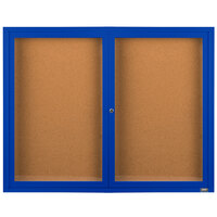 Aarco DCC4872RB 48" x 72" Enclosed Hinged Locking 2 Door Powder Coated Blue Finish Indoor Bulletin Board Cabinet