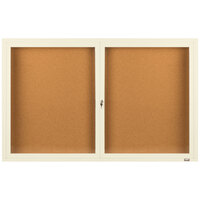 Aarco DCC3660RIV 36" x 60" Enclosed Hinged Locking 2 Door Powder Coated Ivory Finish Indoor Bulletin Board Cabinet