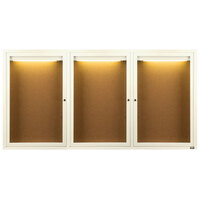Aarco DCC4896-3RIIV 48" x 96" Enclosed Hinged Locking 3 Door Powder Coated Ivory Finish Indoor Lighted Bulletin Board Cabinet