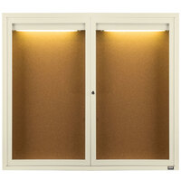 Aarco DCC4860RIIV 48" x 60" Enclosed Hinged Locking 2 Door Powder Coated Ivory Finish Indoor Lighted Bulletin Board Cabinet