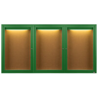 Aarco DCC4896-3RIG 48" x 96" Enclosed Hinged Locking 3 Door Powder Coated Green Finish Indoor Lighted Bulletin Board Cabinet