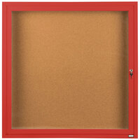 Aarco DCC3636RR 36" x 36" Enclosed Hinged Locking 1 Door Powder Coated Red Finish Indoor Bulletin Board Cabinet
