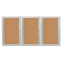 Aarco Enclosed Hinged Locking 3 Door Satin Anodized Finish Indoor Bulletin Board Cabinet