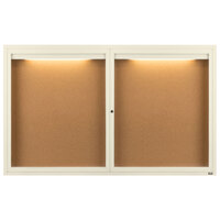 Aarco DCC3660RIIV 36" x 60" Enclosed Hinged Locking 2 Door Powder Coated Ivory Finish Indoor Lighted Bulletin Board Cabinet